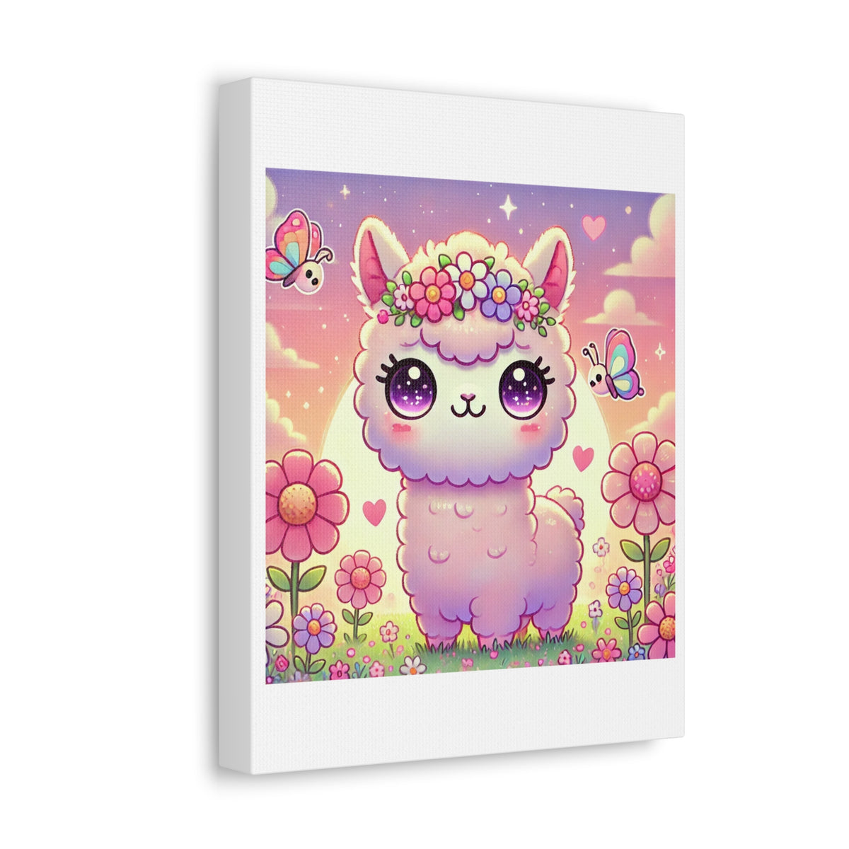 Pastel Floral Alpaca Garden Kawaii Canvas Wall Art