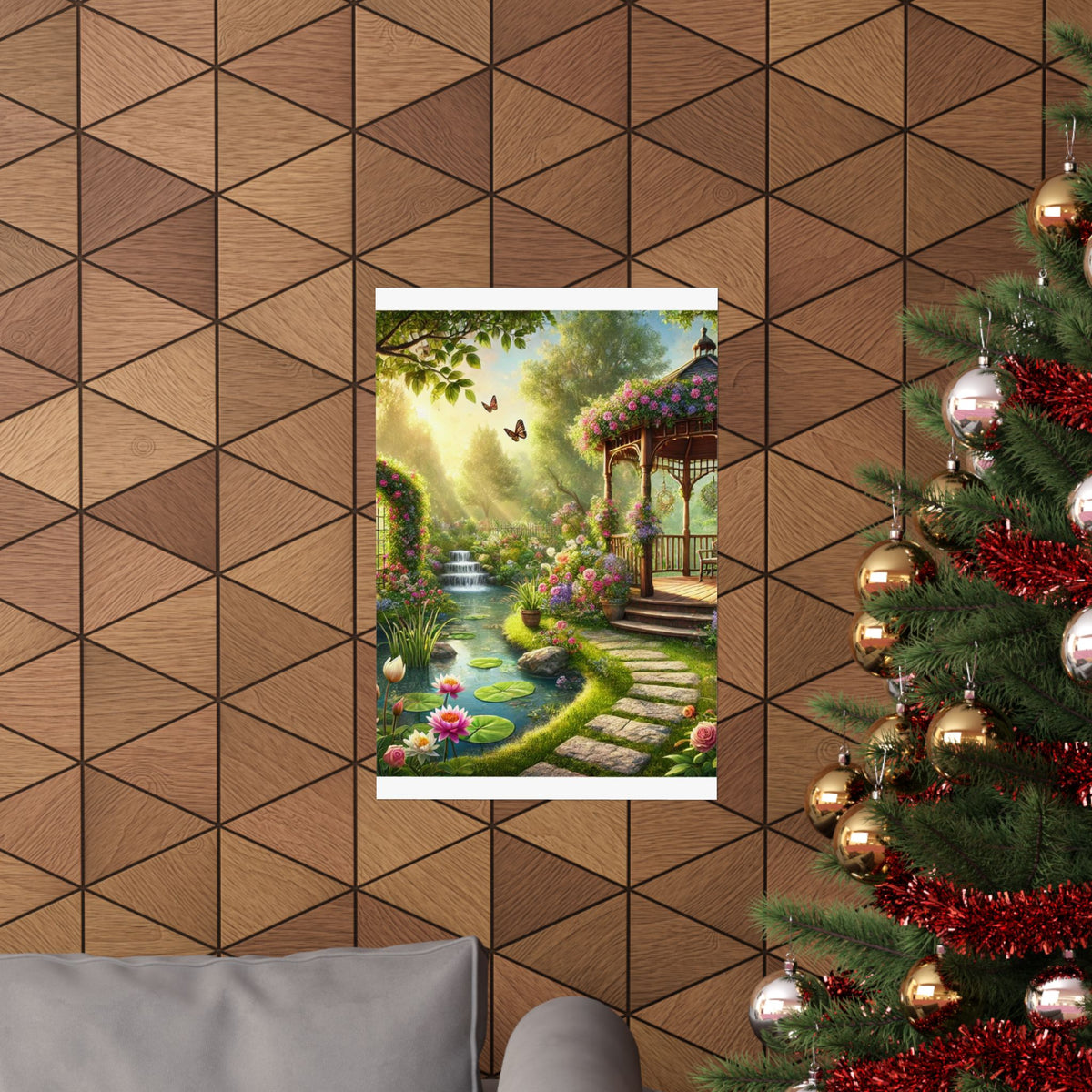 Sunlit Rose Gazebo Cottage Garden Wall Art Poster