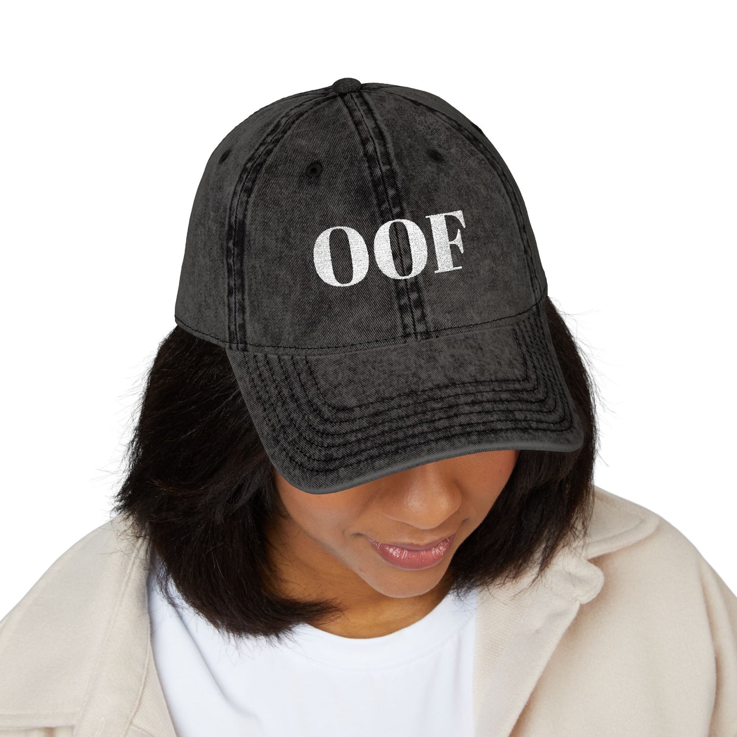 OOF Embroidered Vintage Cap Distressed Dad Hat Washed Gray Minimalist Meme Hat Retro Casual Adjustable Cap Unisex Adult Teen