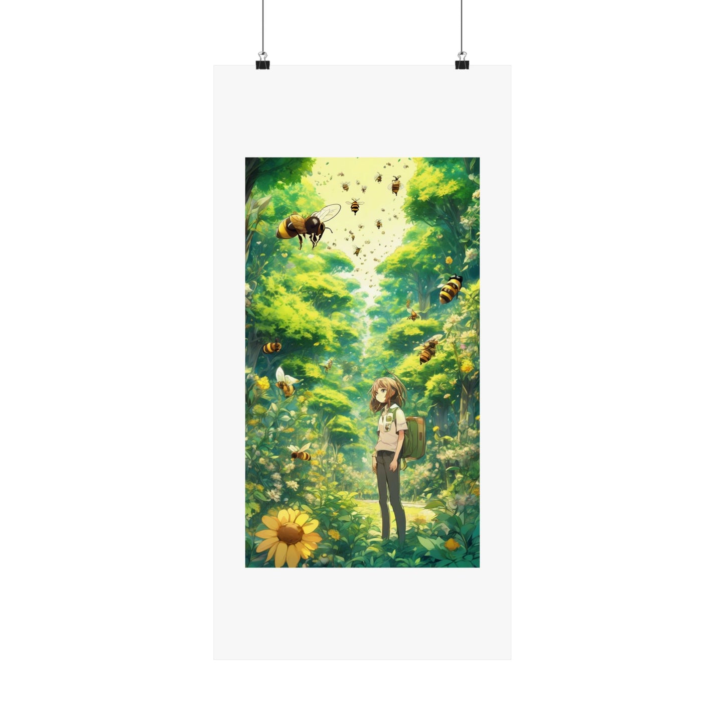 Bee Garden Explorer Anime Nature Art Poster
