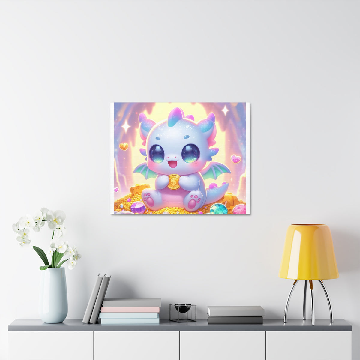 Pastel Treasure Dragon Kawaii Fantasy Canvas Wall Art