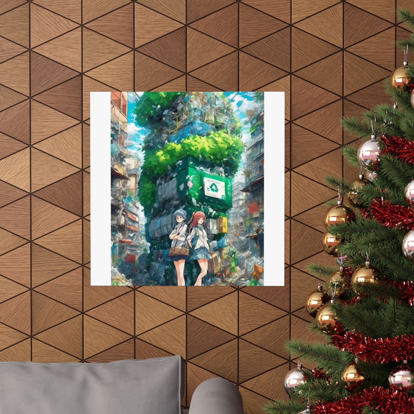 Urban Recycling Anime Friends Green City Wall Poster