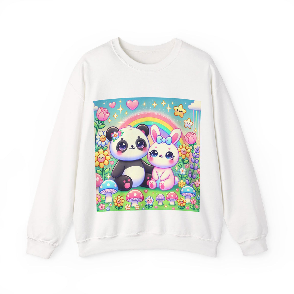Pastel Panda and Bunny Rainbow Garden Sweatshirt