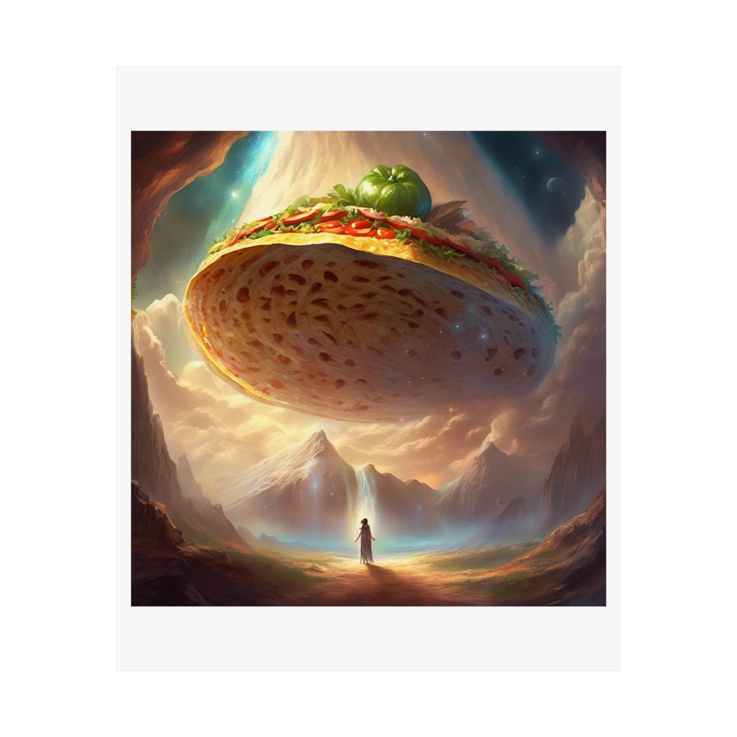 Cosmic Taco UFO Surreal Food Fantasy Art Poster