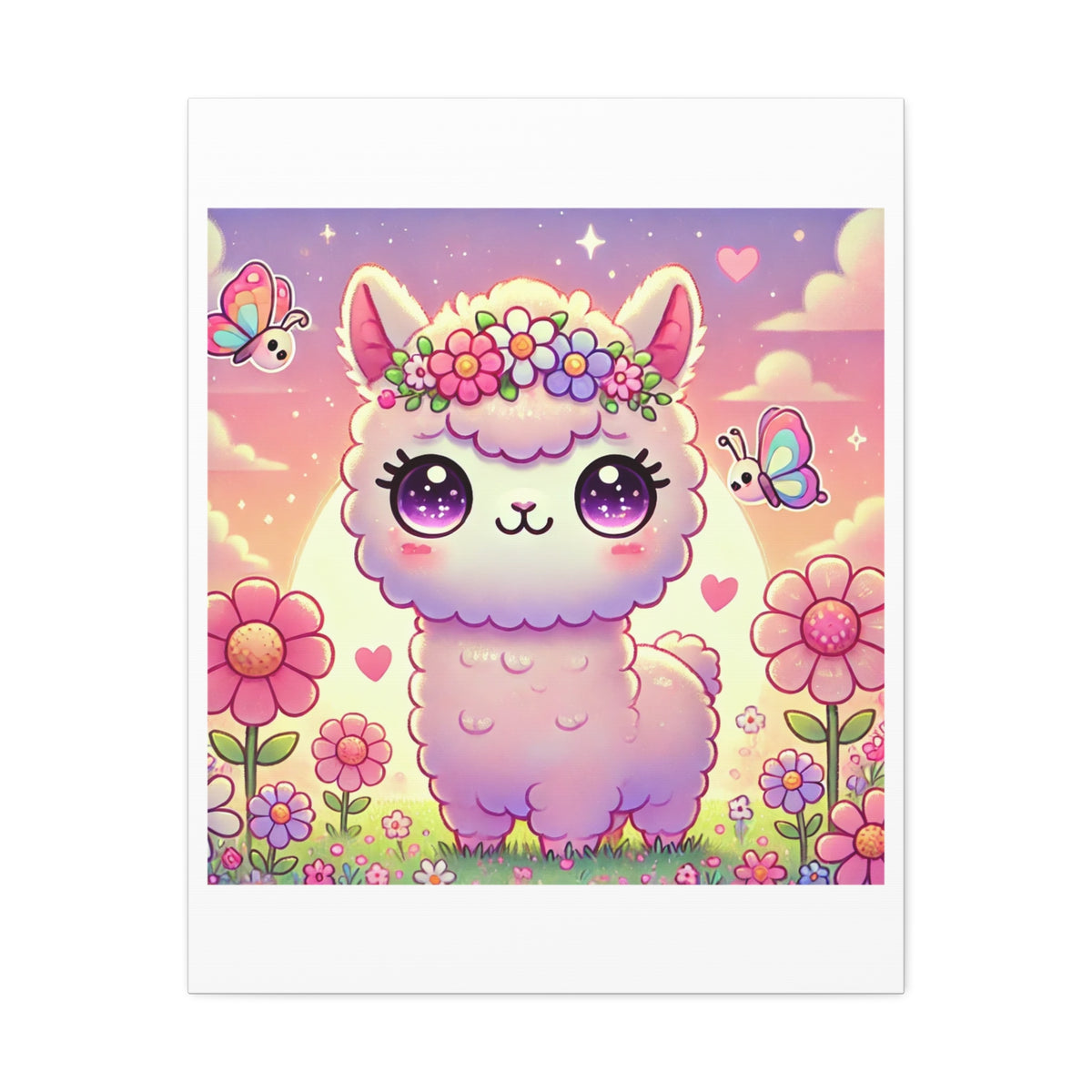 Pastel Floral Alpaca Garden Kawaii Canvas Wall Art