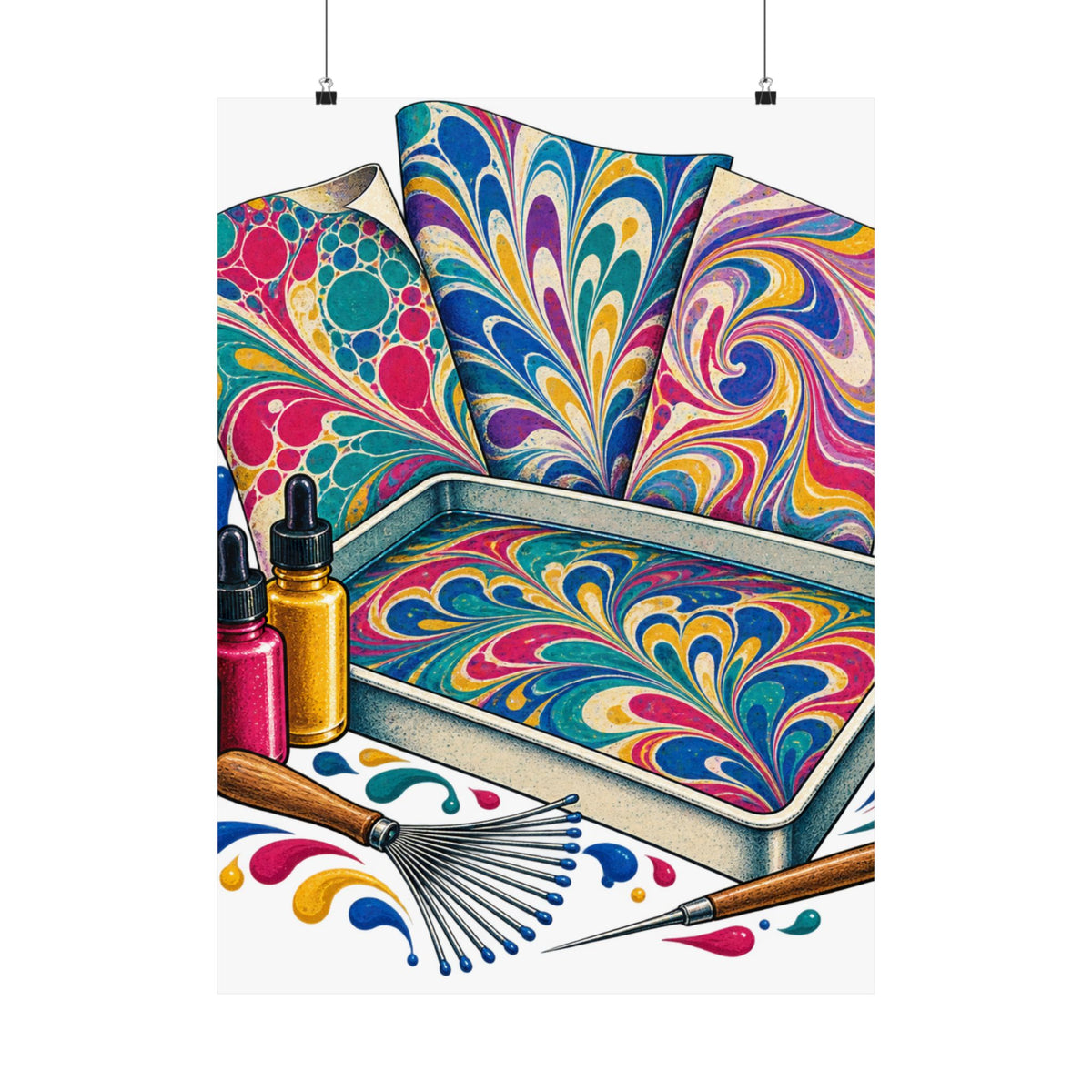 Colorful Paper Marbling Workshop Poster