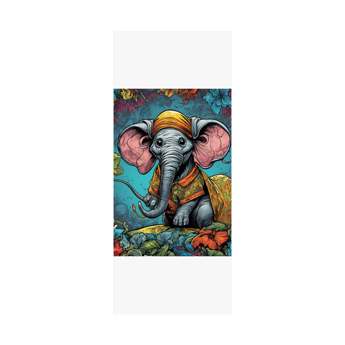 Colorful Storybook Elephant Floral Garden Wall Art Poster