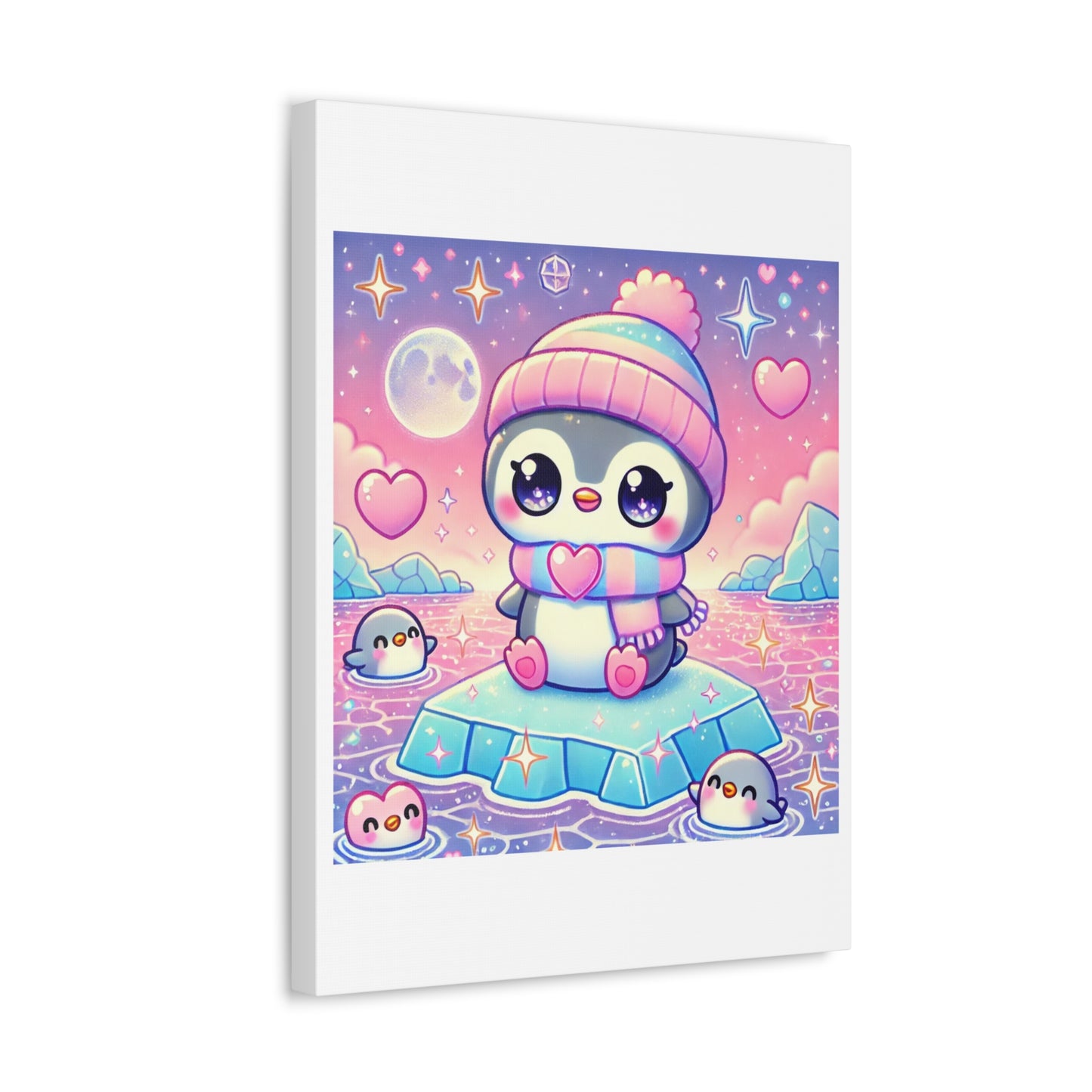 Cute Winter Penguin Ice Floe Kawaii Art Canvas