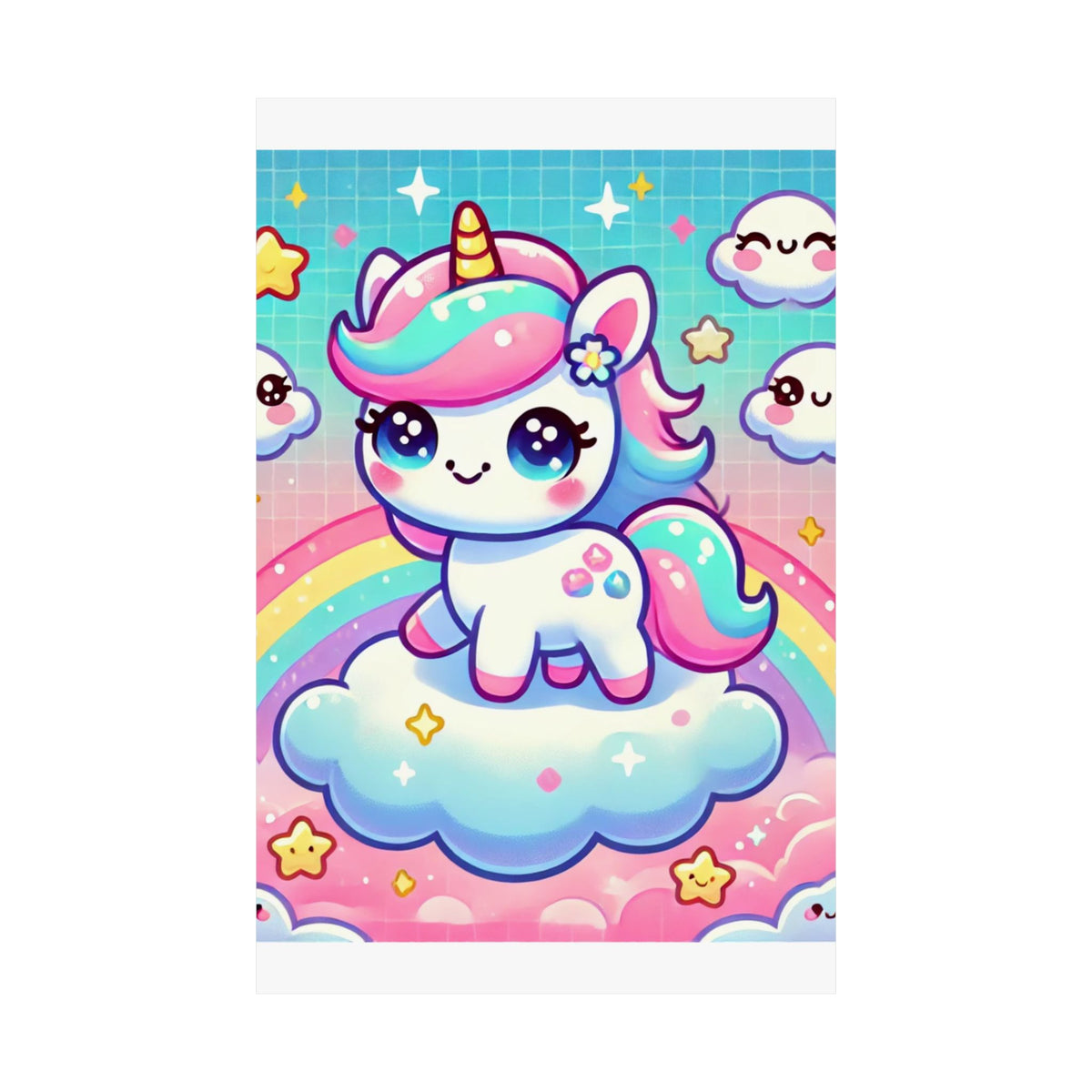 Pastel Rainbow Unicorn Cloud Kawaii Wall Art Poster