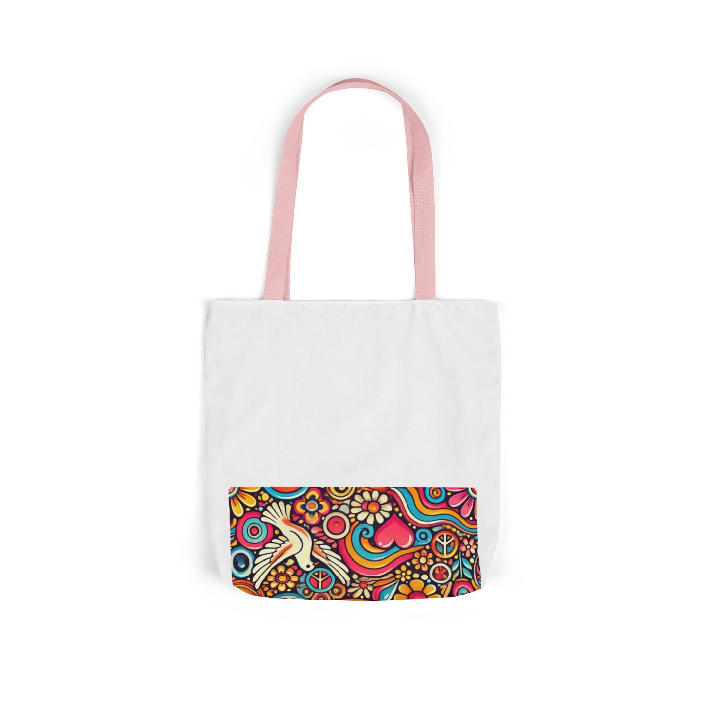 Colorful Peace Floral Pattern Canvas Tote Bag
