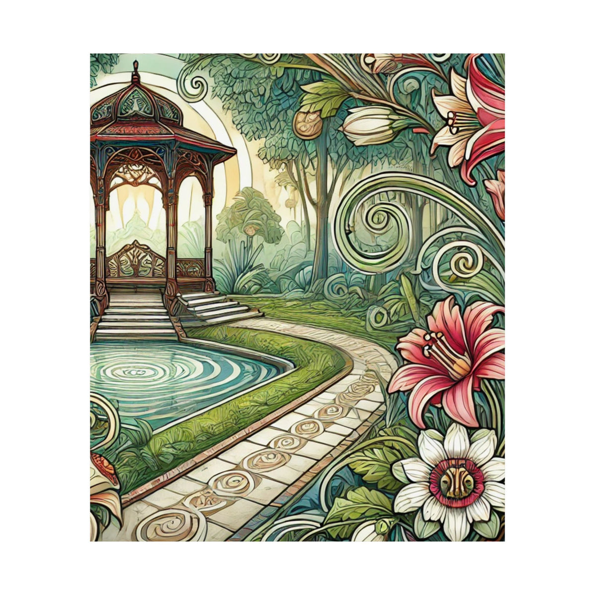 Botanical Gazebo Garden Art Nouveau Wall Art Poster