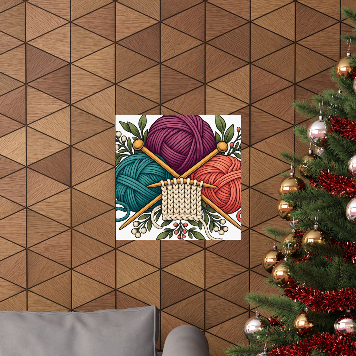 Retro Yarn and Knitting Botanical Art Poster