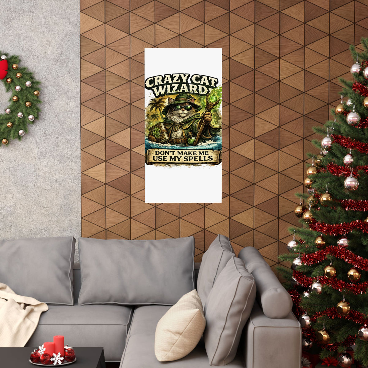 Crazy Cat Wizard Funny Fantasy Magic Art Poster
