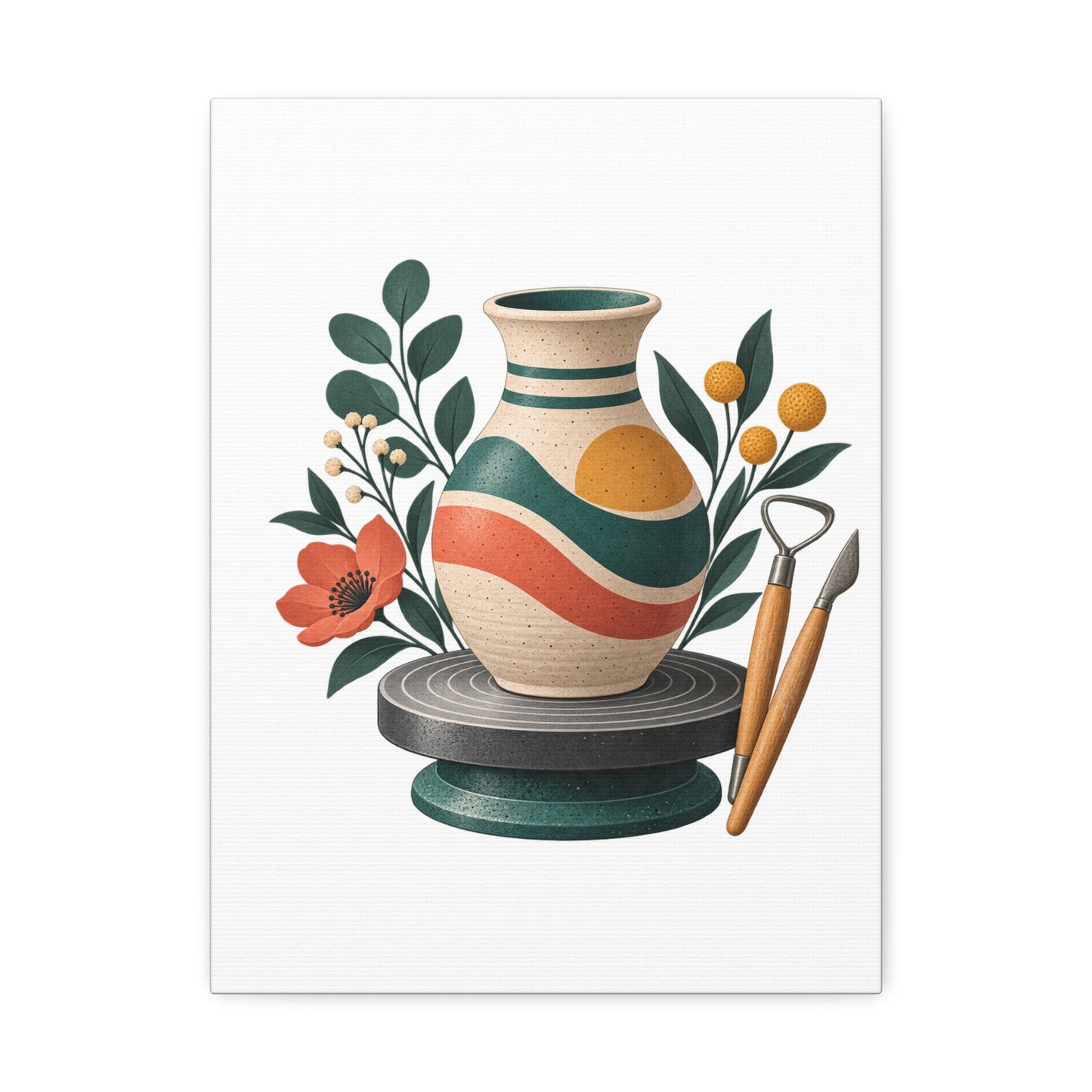 Midcentury Pottery Botanical Art Canvas