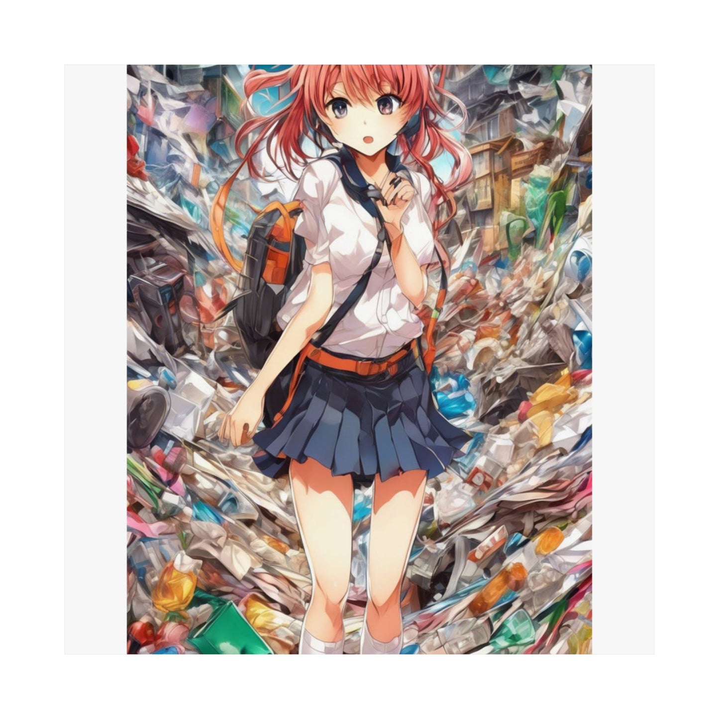 Recycling Day Anime Schoolgirl Eco Street Art Poster
