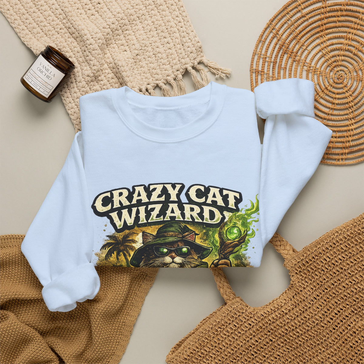 Crazy Cat Wizard Funny Fantasy Art Sweatshirt