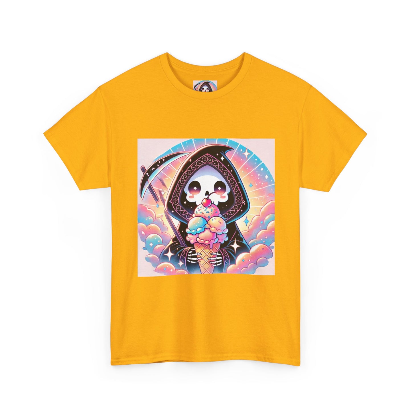 Grim Reaper with Ice Cream Kawaii Anime Unisex Heavy Cotton Tee - Fun & Stylish Graphic T-Shirt - Great Gift for Anime Fans!