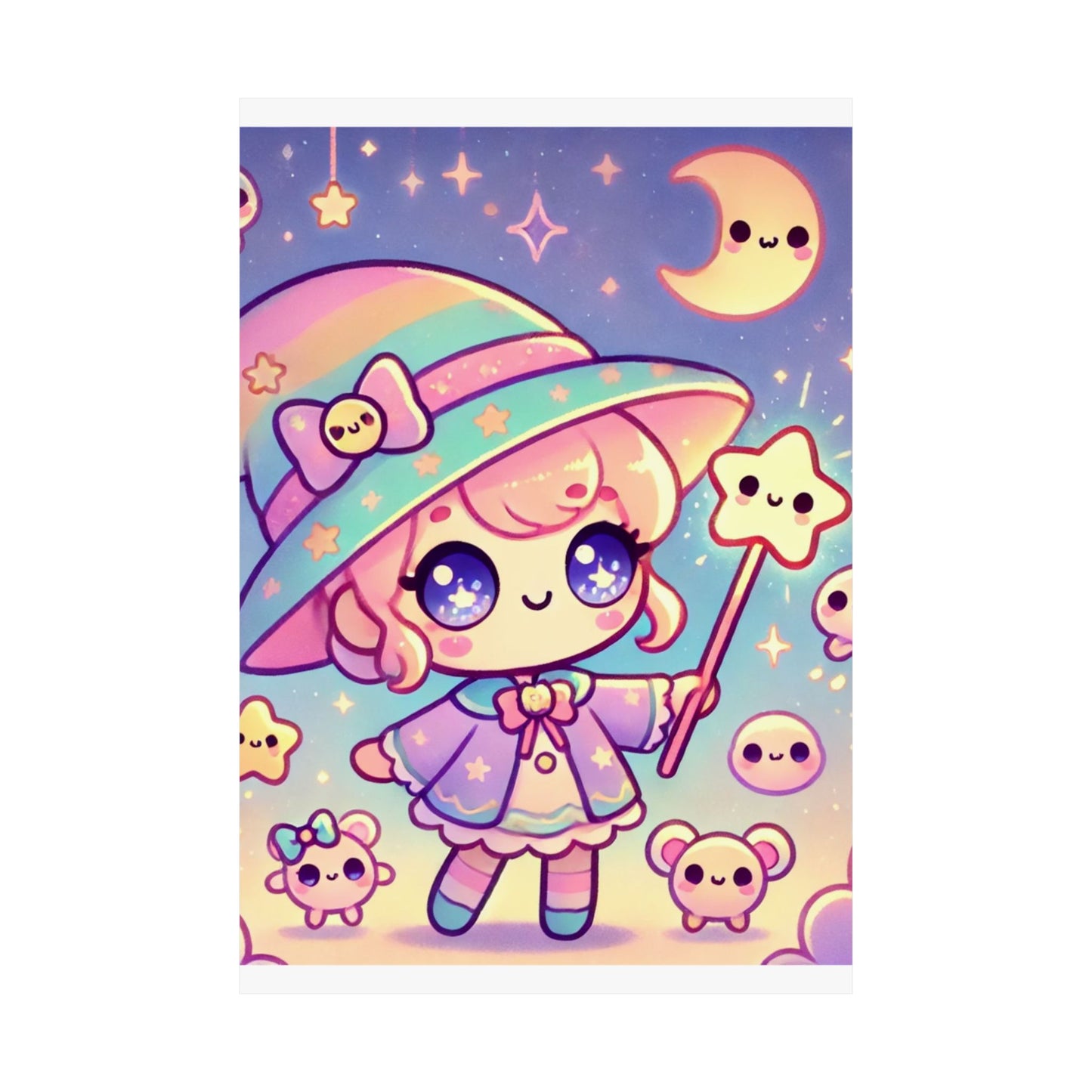 Kawaii Moon Wand Pastel Fantasy Wall Art Poster