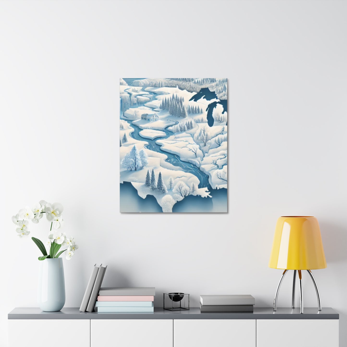 Winter USA Dreamscape Snowy Map Canvas Wall Art Travel Gift