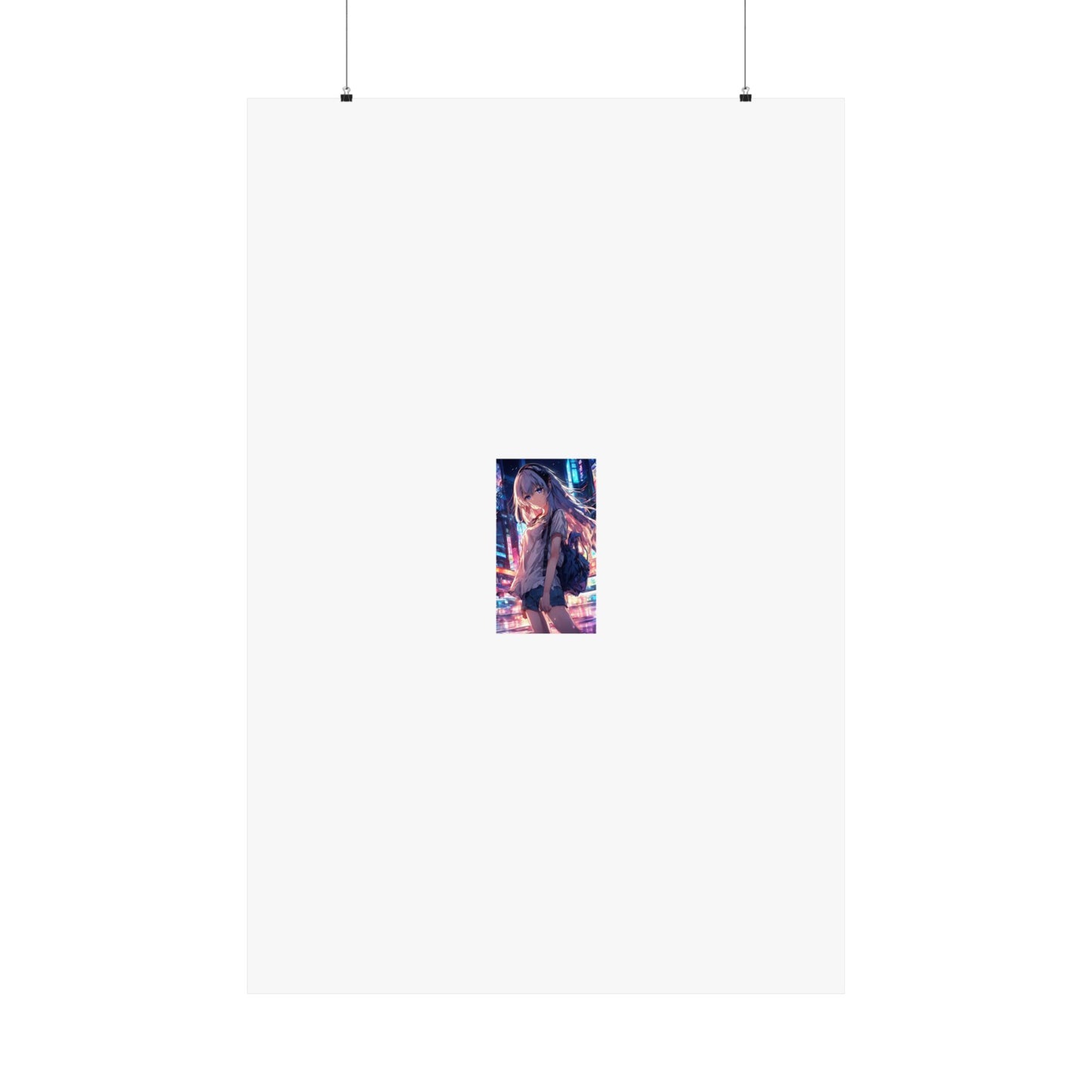 Anime City Night Heroine Portrait Neon Poster Art