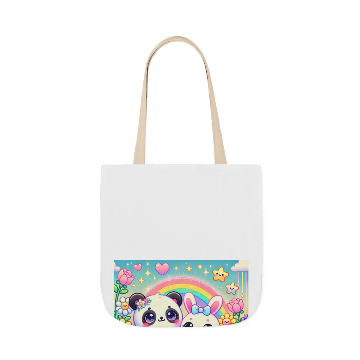 Pastel Panda and Bunny Rainbow Garden Canvas Tote Bag