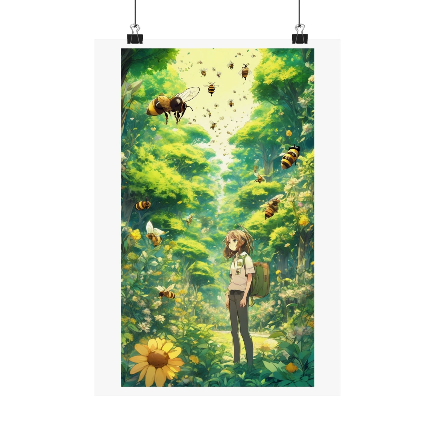 Bee Garden Explorer Anime Nature Art Poster