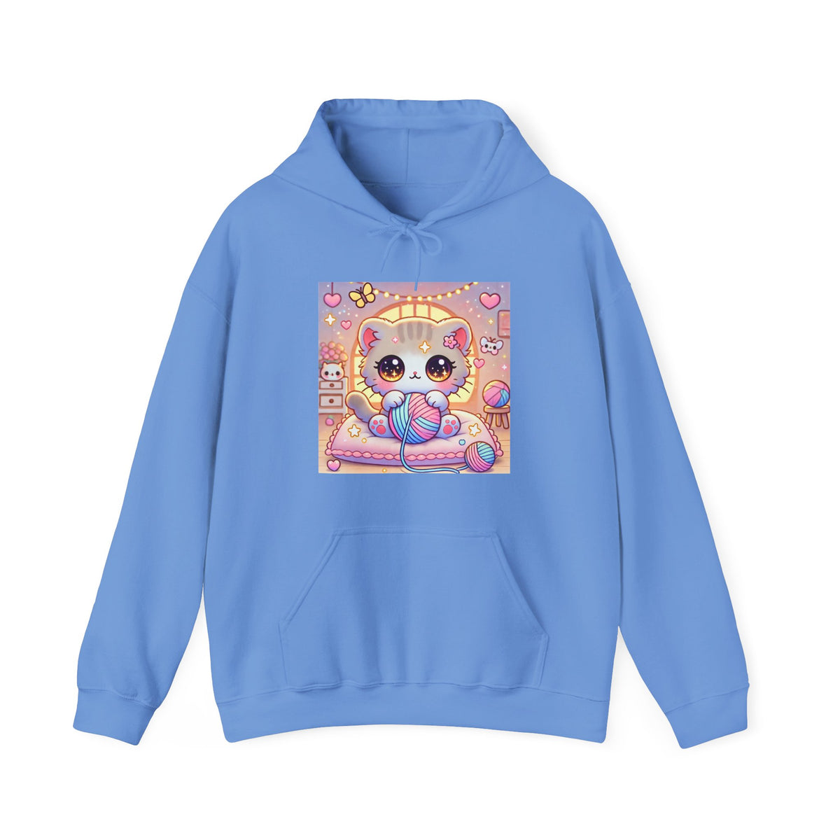 Cozy Kawaii Knitting Cat Pastel Yarn Hoodie