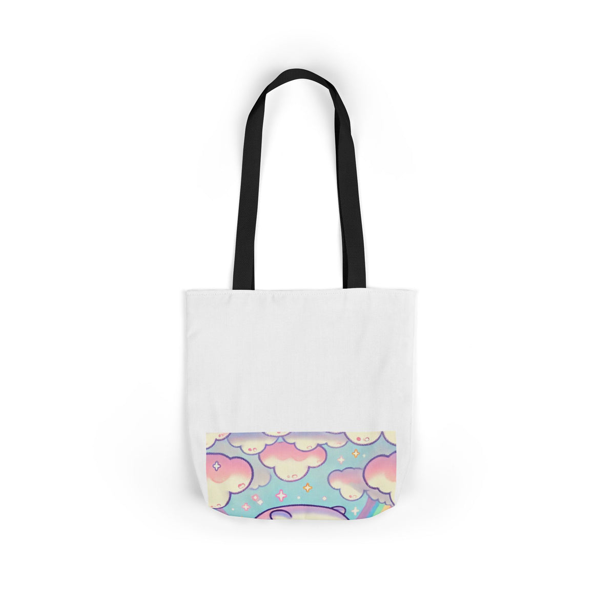 Kawaii Rainbow Whale Pastel Cloud Canvas Tote Bag