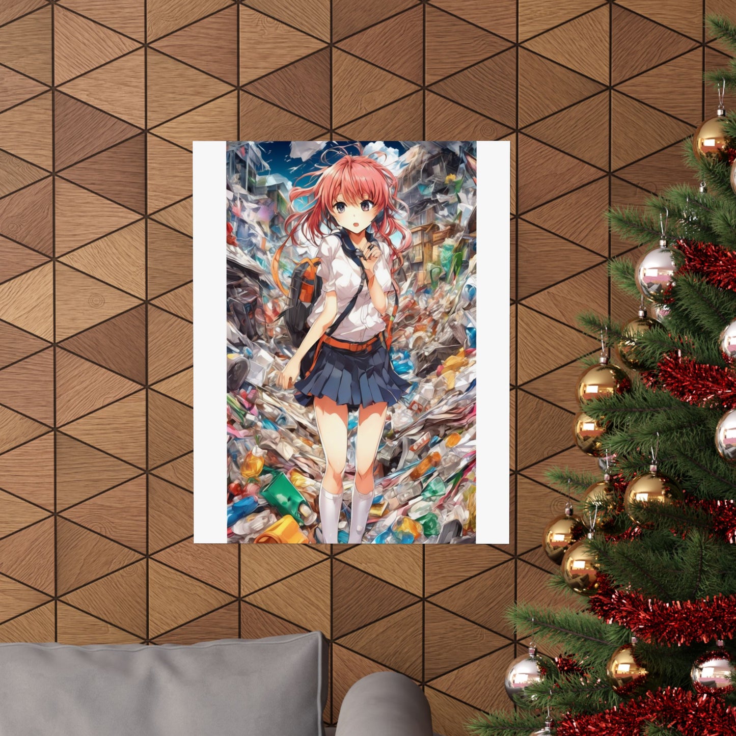 Recycling Day Anime Schoolgirl Eco Street Art Poster