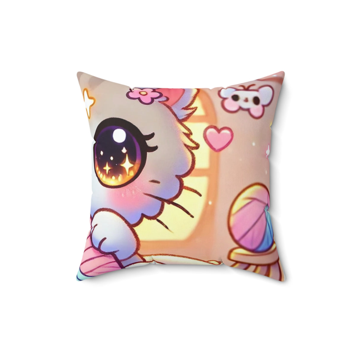 Cozy Kawaii Knitting Cat Pastel Yarn Decorative Pillow
