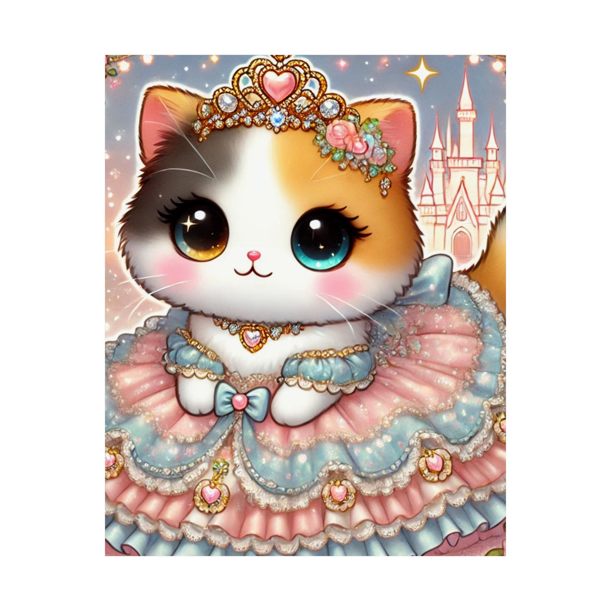 Pastel Princess Calico Cat Fantasy Wall Art Poster