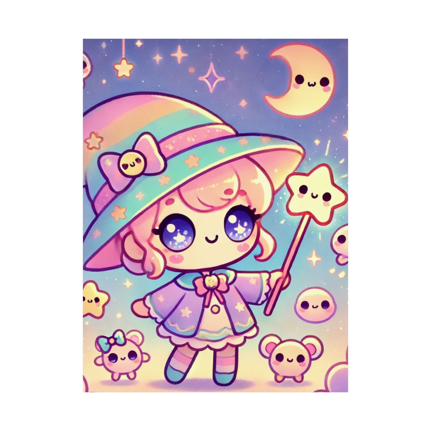Kawaii Moon Wand Pastel Fantasy Wall Art Poster
