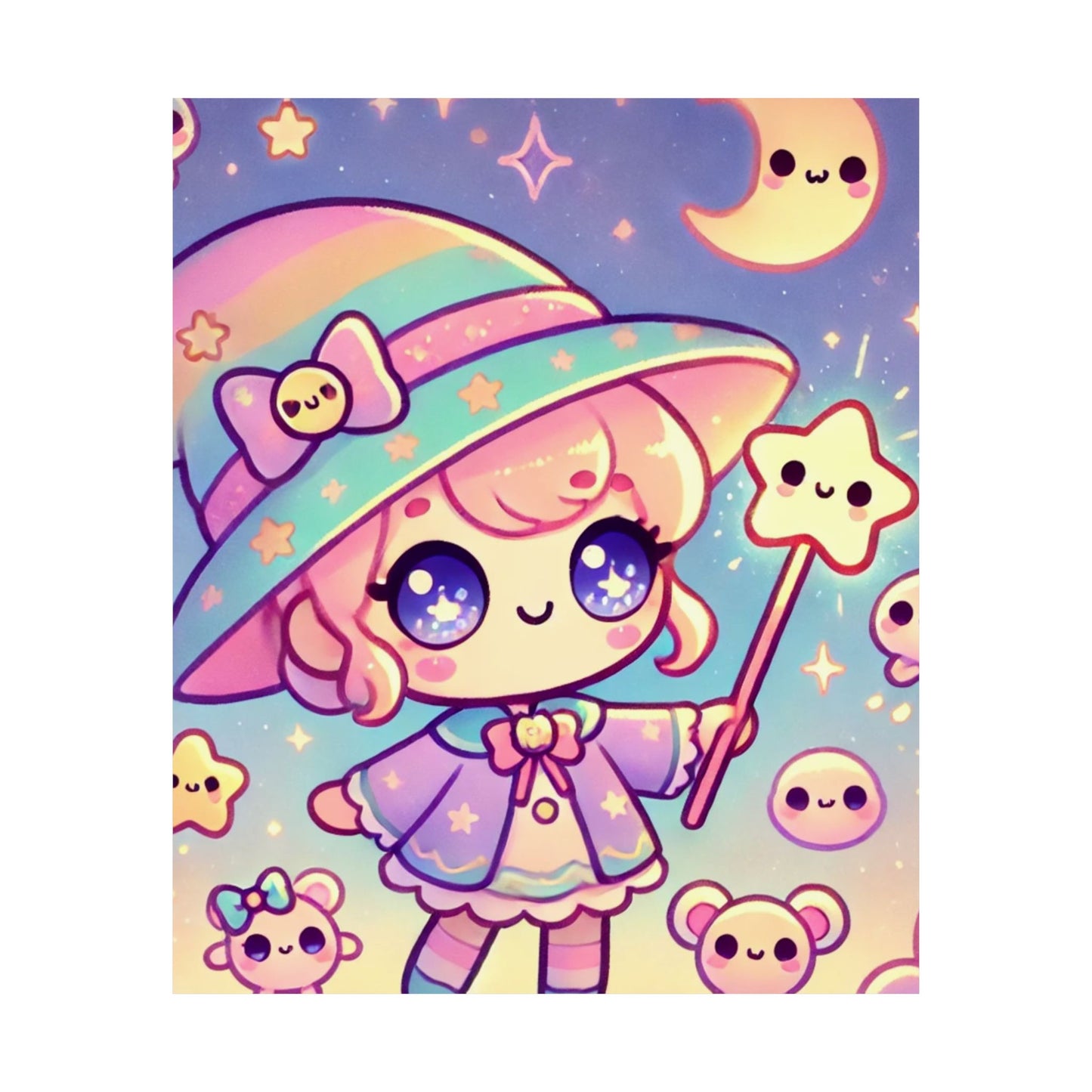 Kawaii Moon Wand Pastel Fantasy Wall Art Poster