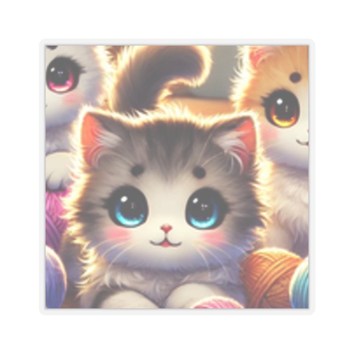 Cozy Yarn Kittens Cute Cat Sticker for Laptop Water Bottle