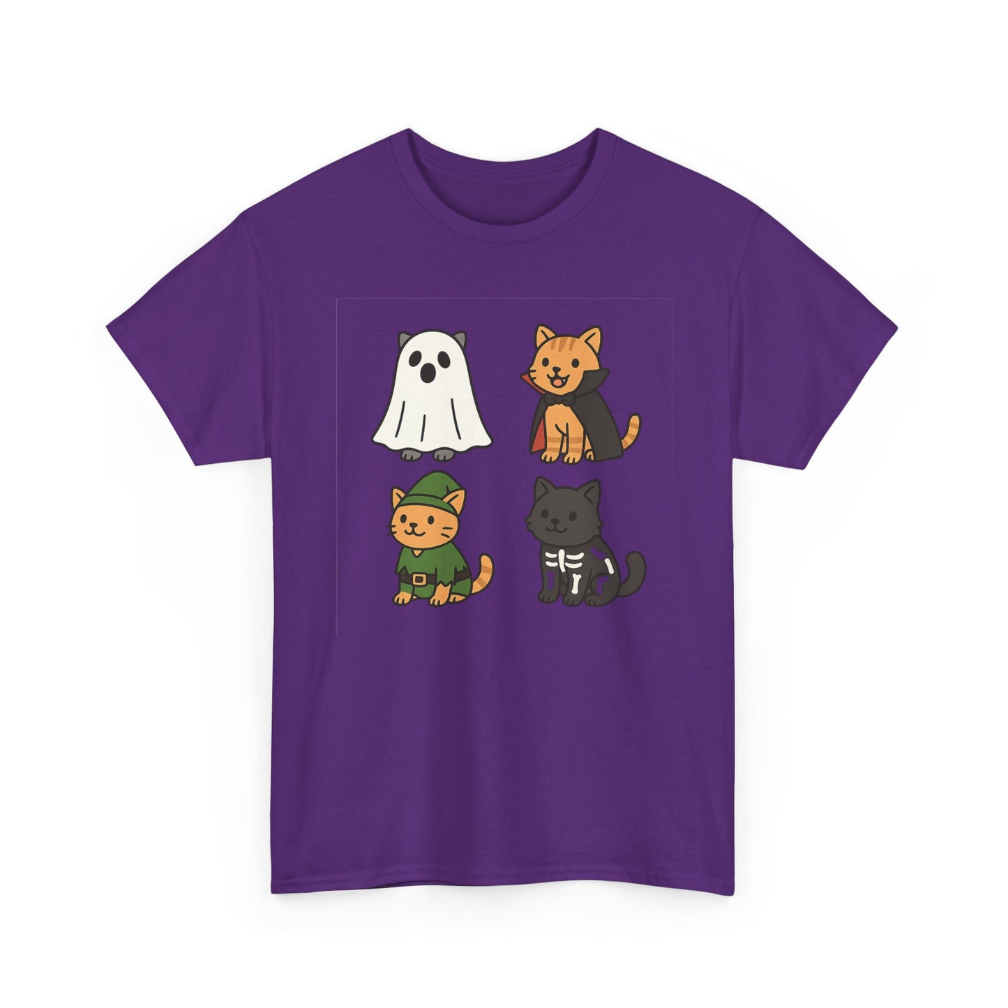 Cute Halloween Cat Tee, Unisex Heavy Cotton Tee, Casual Halloween Shirt, Pet Lover Gift, Fall Apparel, Cartoon Art,