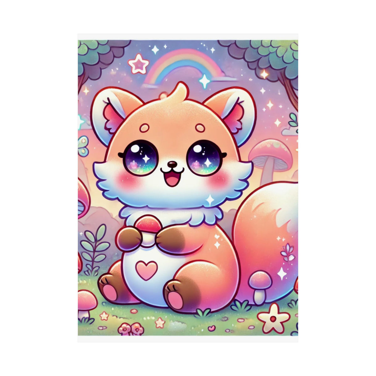 Pastel Woodland Fox Mushroom Kawaii Wall Art Poster