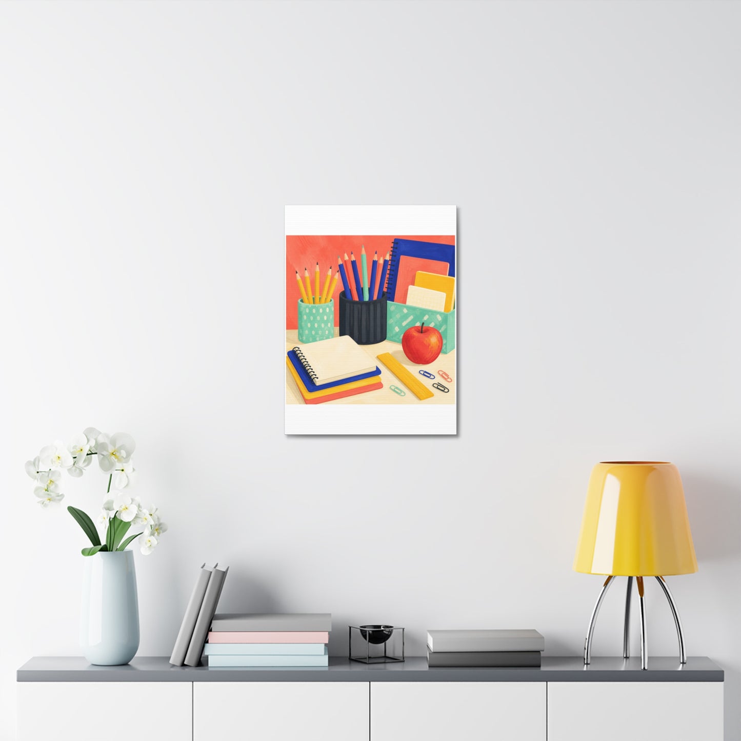 Colorful Teacher Desk Supplies Art Canvas Art