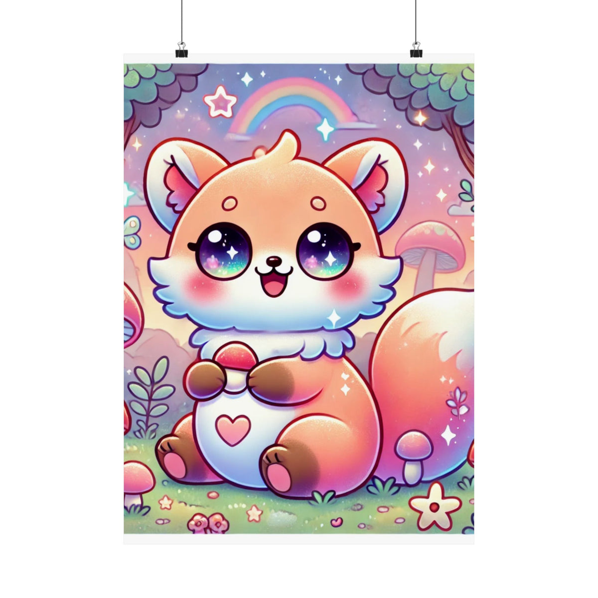 Pastel Woodland Fox Mushroom Kawaii Wall Art Poster