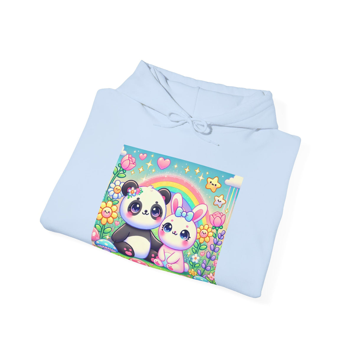 Pastel Panda and Bunny Rainbow Garden Hoodie