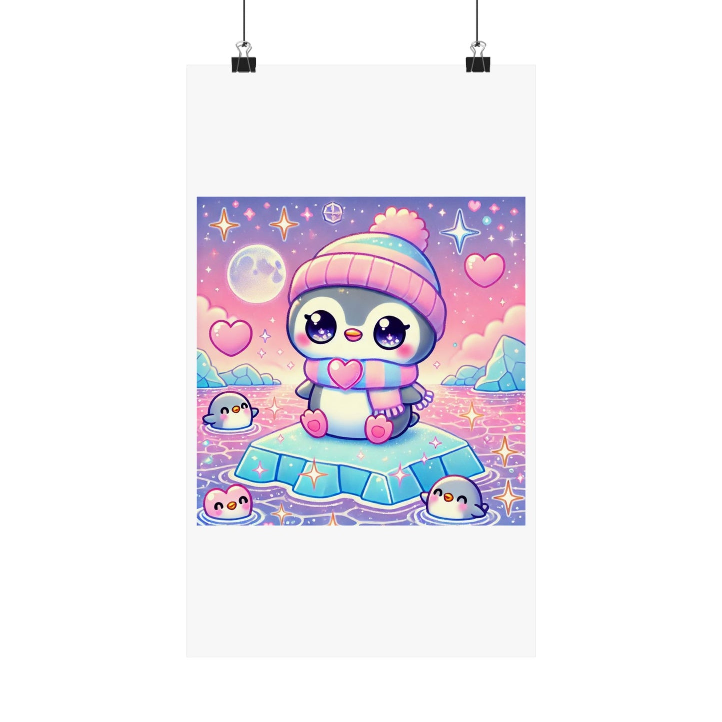 Cute Winter Penguin Ice Floe Kawaii Art Poster