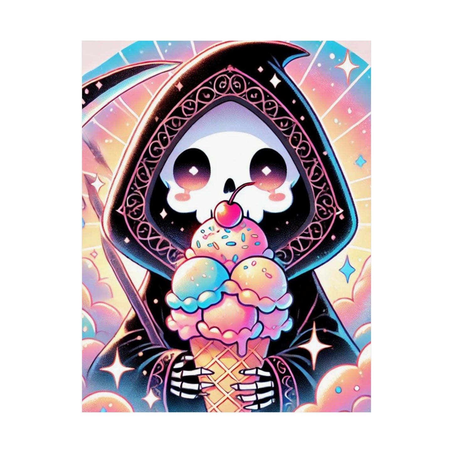 Cute Grim Reaper Ice Cream Pastel Novelty Poster