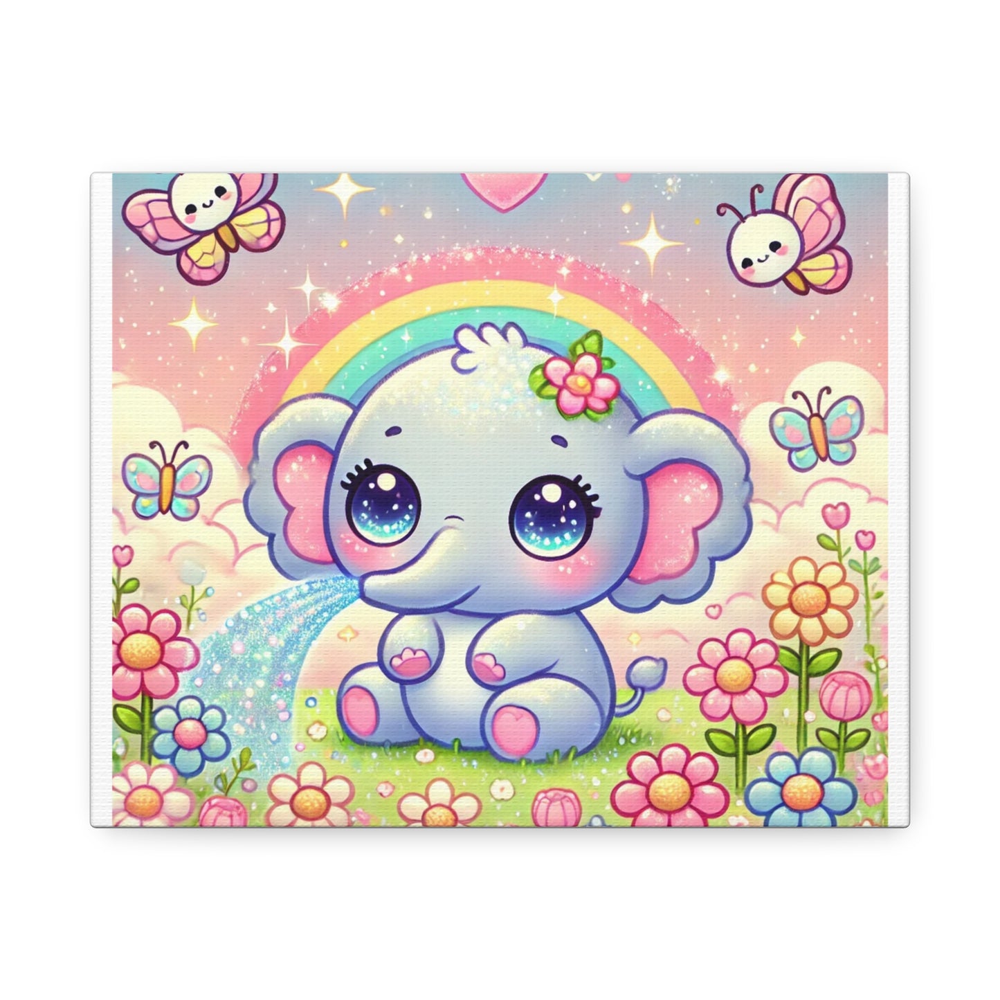 Pastel Rainbow Baby Elephant Floral Canvas Wall Art