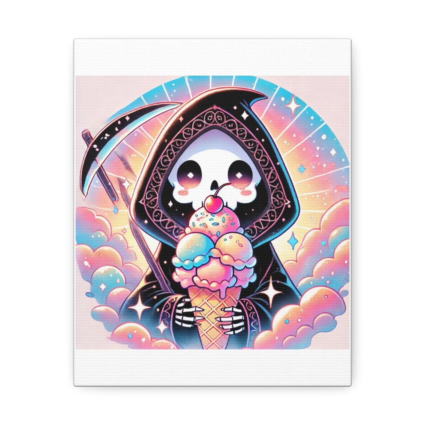 Cute Grim Reaper Ice Cream Pastel Canvas Art