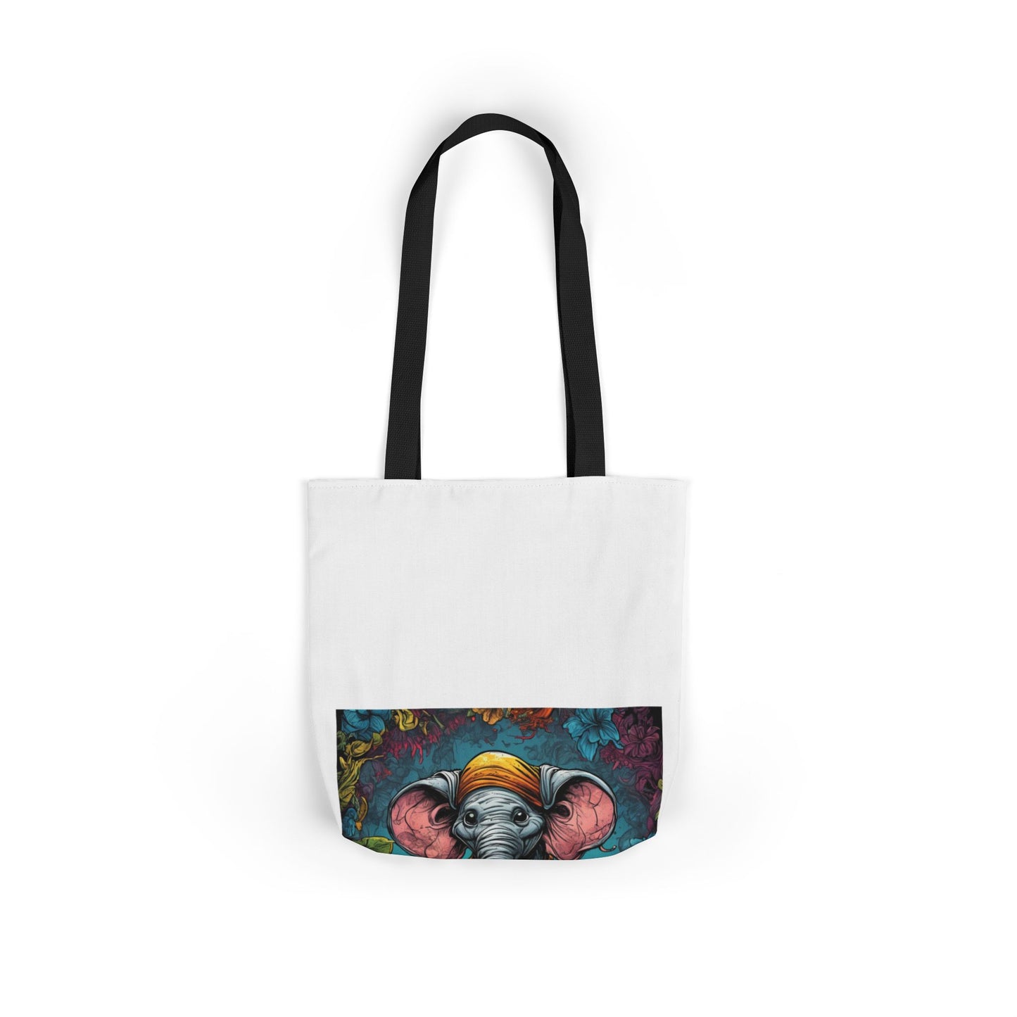 Colorful Storybook Elephant Floral Canvas Tote Bag