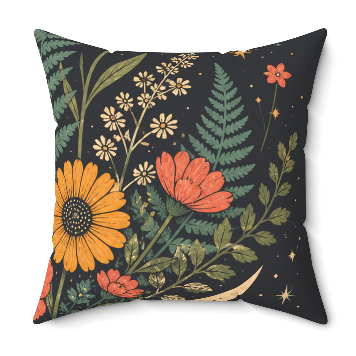 Celestial Wildflower Moon Botanical Decorative Pillow