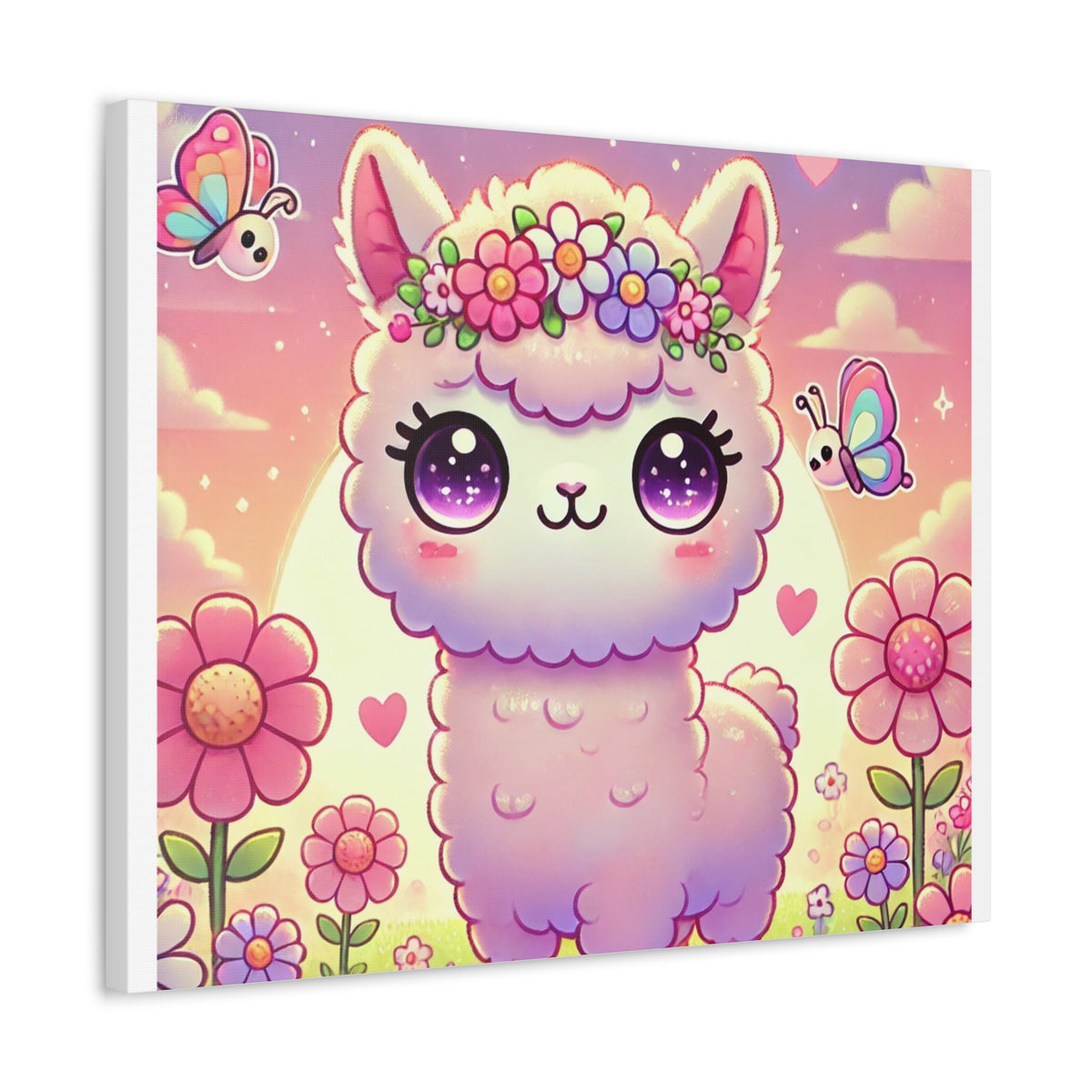 Pastel Floral Alpaca Garden Kawaii Canvas Wall Art