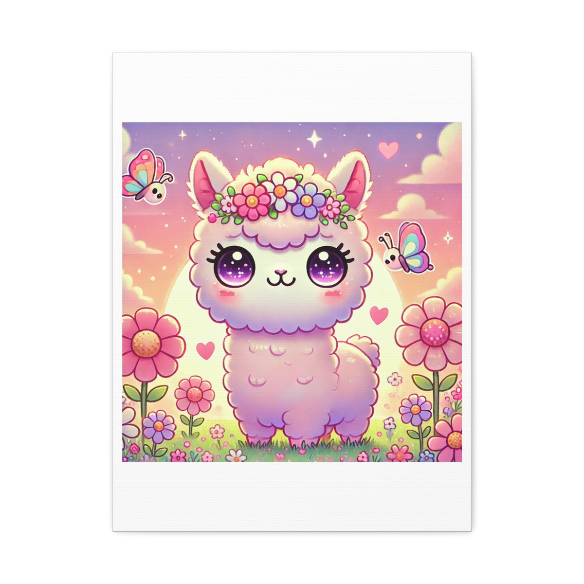Pastel Floral Alpaca Garden Kawaii Canvas Wall Art