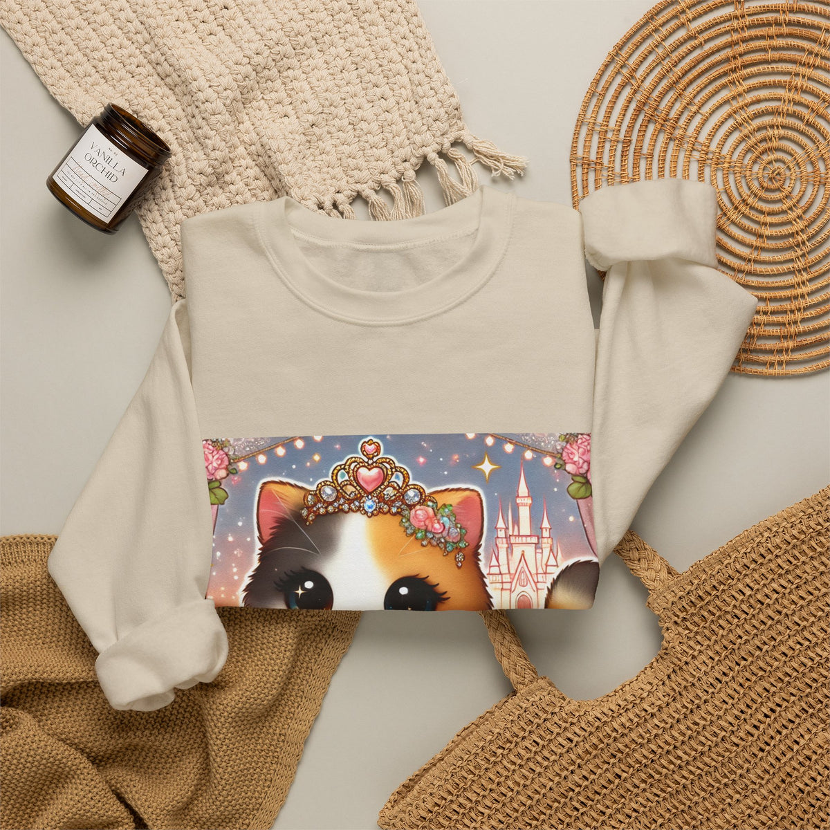 Pastel Princess Calico Cat Fantasy Sweatshirt