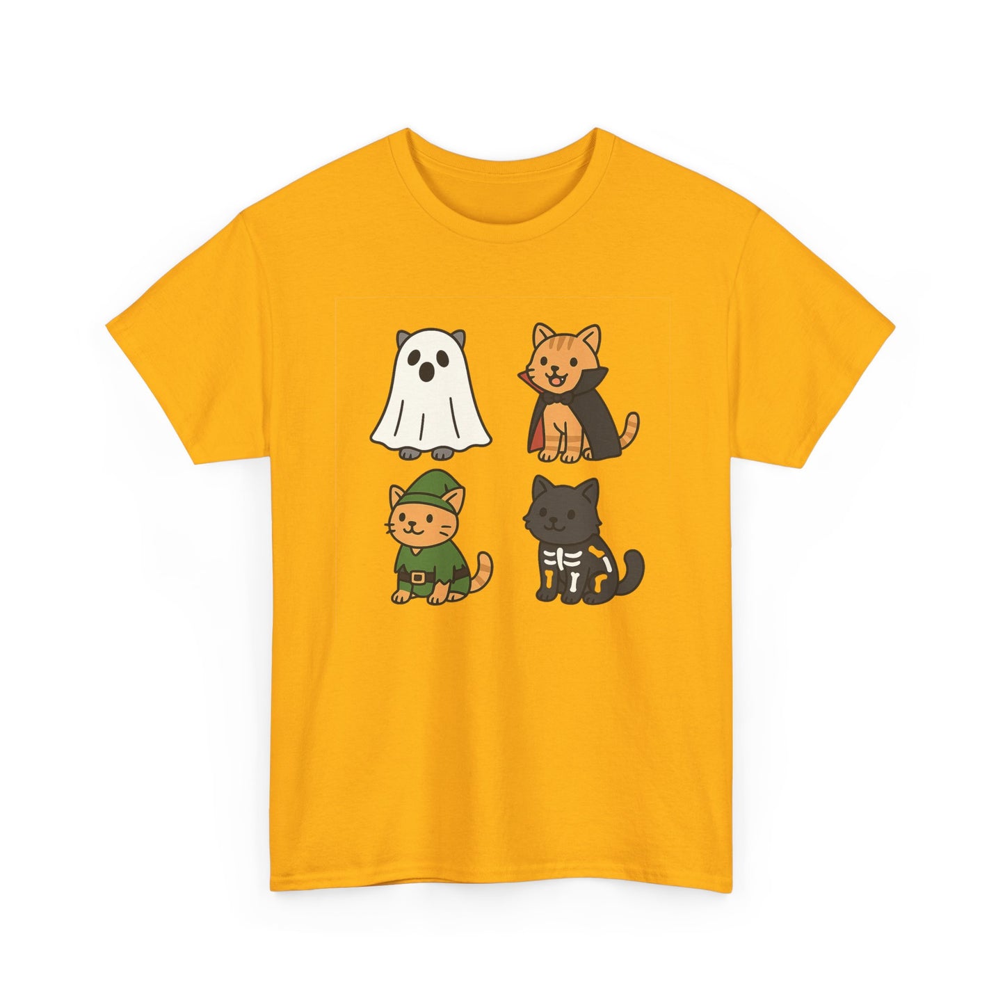 Cute Halloween Cat Tee, Unisex Heavy Cotton Tee, Casual Halloween Shirt, Pet Lover Gift, Fall Apparel, Cartoon Art,