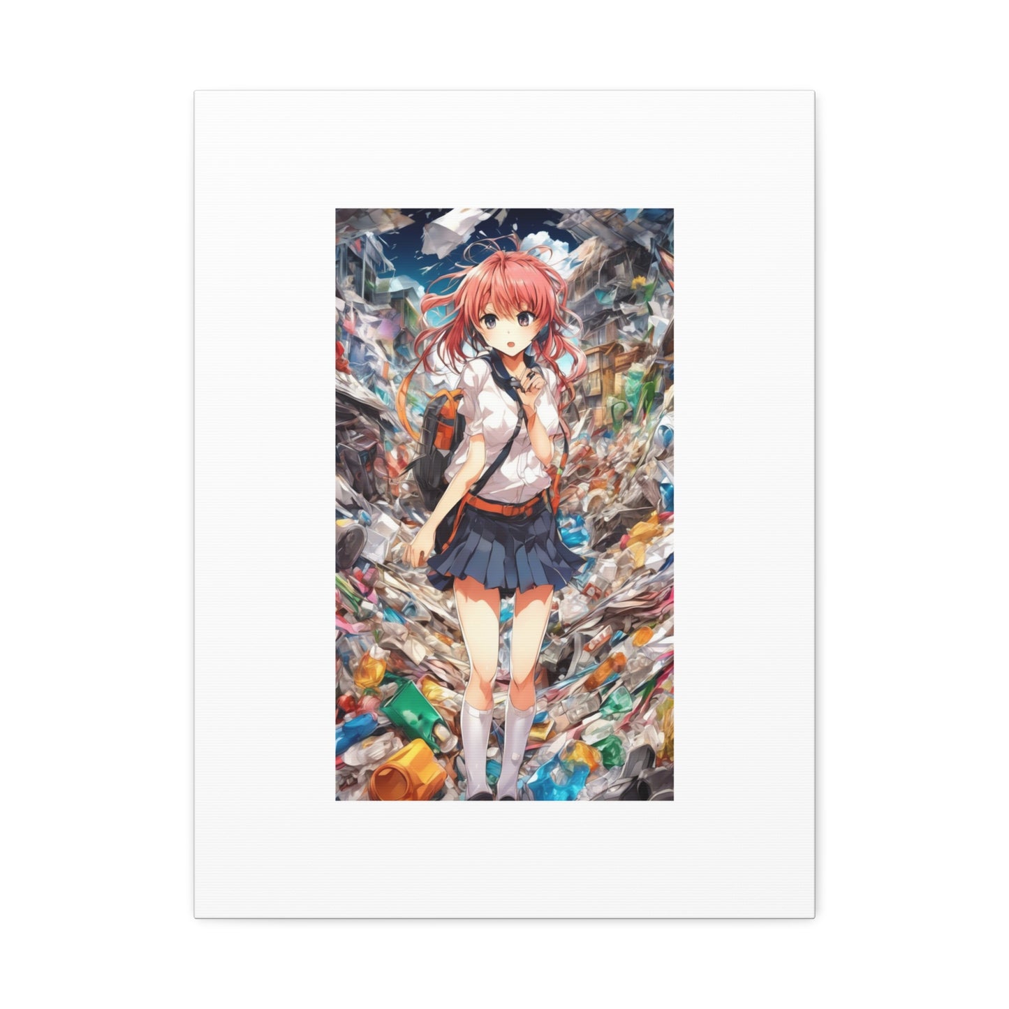 Recycling Day Anime Schoolgirl Eco Street Art Canvas
